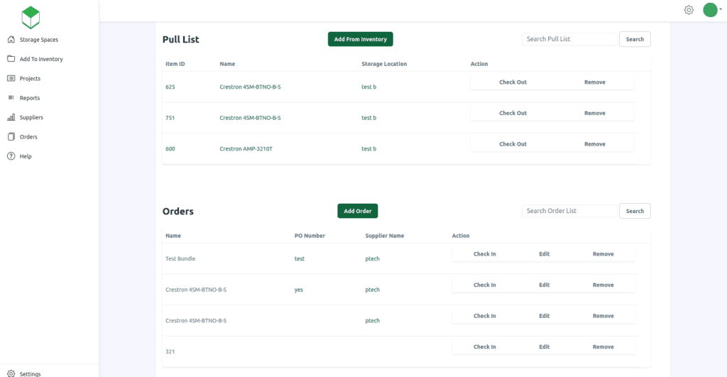 Inventory and orders for a Find Boxes project