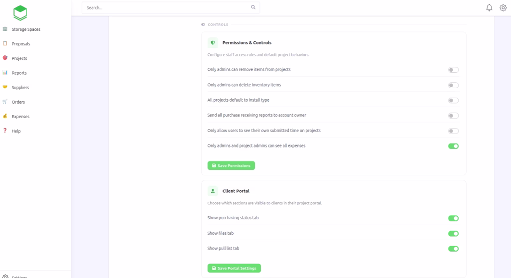 Find boxes permissions for the client portal